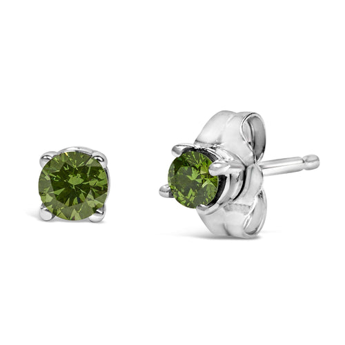 .925 Sterling Silver 1/4 Cttw Round Brilliant-Cut Green Diamond Classic 4-Prong Stud Earrings (Fancy Color-Enhanced, I2-I3 Clarity)