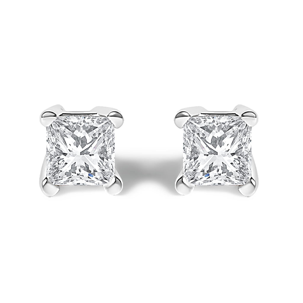 14K White Gold Princess Cut Lab-Grown Diamond Solitaire Stud Earrings (F-G Color, VS2-SI1 Clarity)