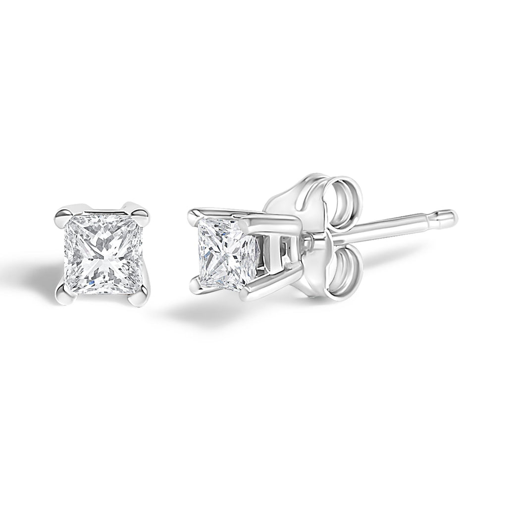 14K White Gold Princess Cut Lab-Grown Diamond Solitaire Stud Earrings (F-G Color, VS2-SI1 Clarity)
