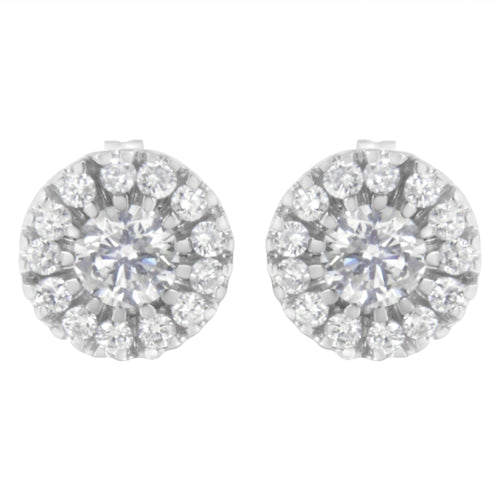 14k White Gold 1 cttw Diamond Halo Stud Earrings (I-J Clarity, I1-I2 Color)