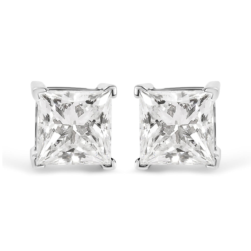 14K White Gold 1 1/2 Cttw Clarity Enhanced Princess Cut Diamond Solitaire Stud Earrings (I-J Color, I1-I2 Clarity)