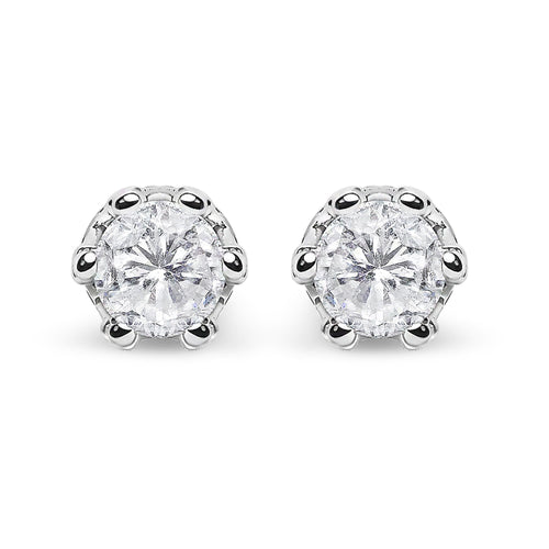 14K White Gold 2.0 Cttw Round Cut Prong-Set Diamond Crown Stud Earring (I-J Color, I1-I2 Clarity)