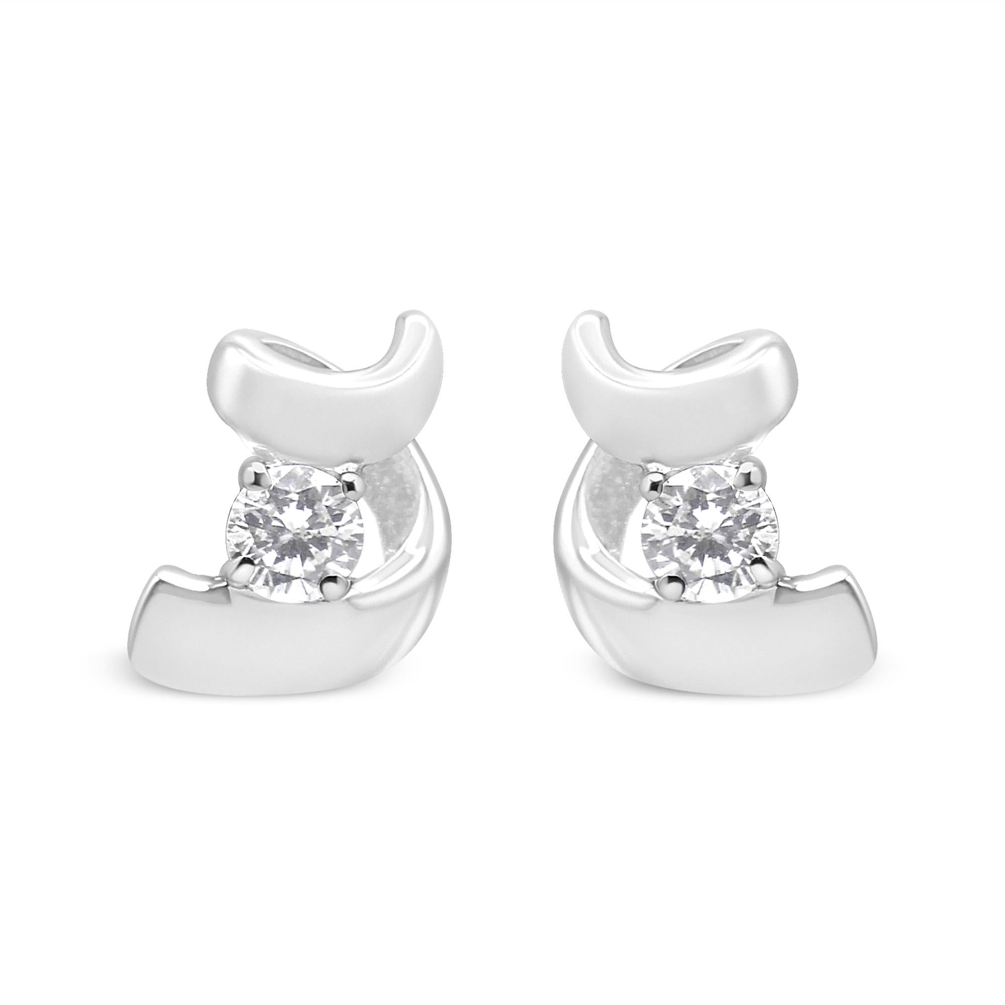 10K Gold 1/10 Cttw Round Brilliant-Cut Diamond Espira Swirls Solitaire Push Back Stud Earrings (I-J Color, I1-I2 Clarity)