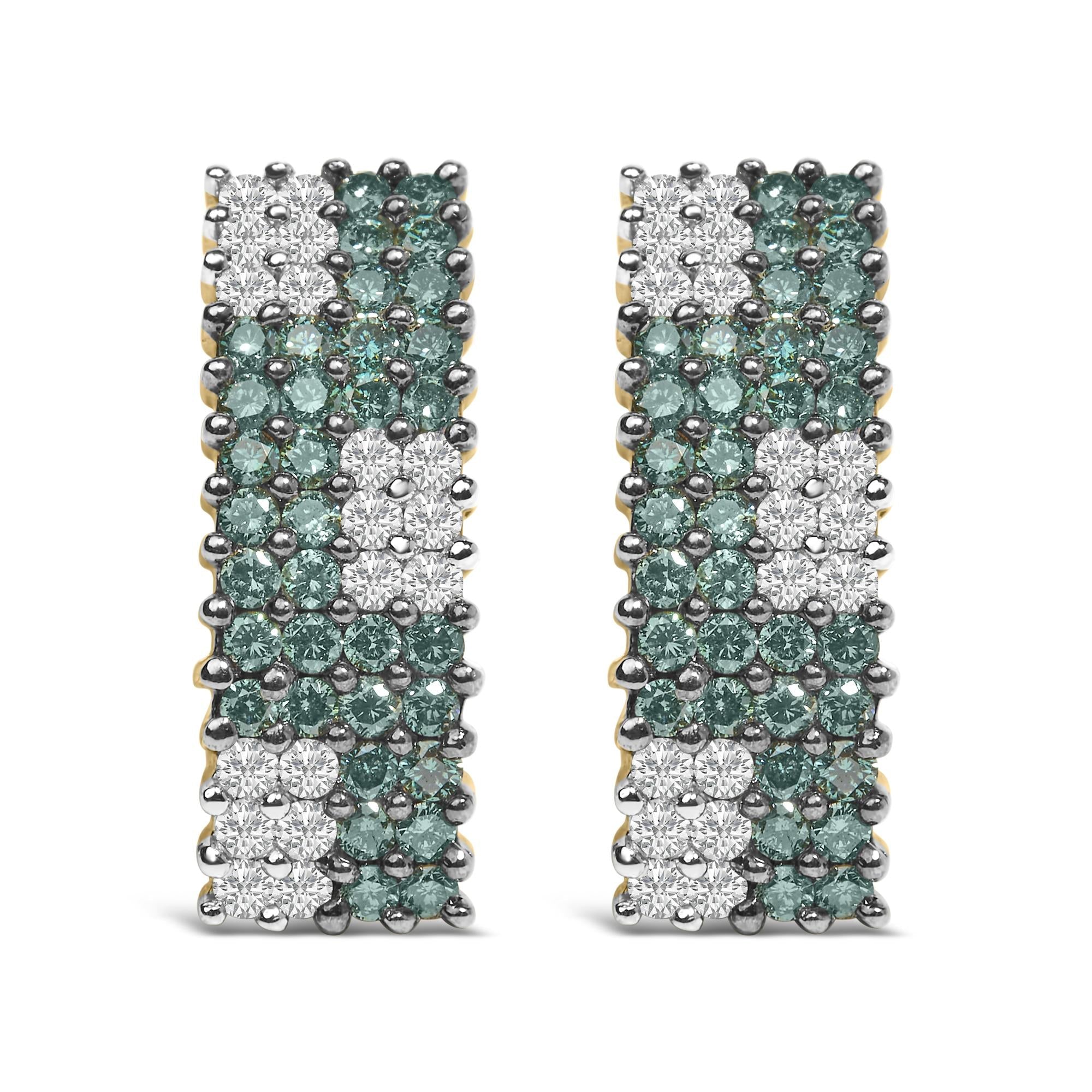 14K Yellow Gold 2 cttw White and Treated Blue Diamond Earrings (H-I, SI1-SI2)