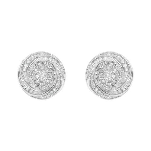 .925 Sterling Silver 1/4 Cttw Baguette and Round Diamond Swirl Love Knot Stud Earrings (I-J Color, I3 Clarity)