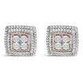 .925 Sterling Silver Diamond Accented Square Shaped Milgrain Stud Earrings (I-J Clarity, I3 Color)