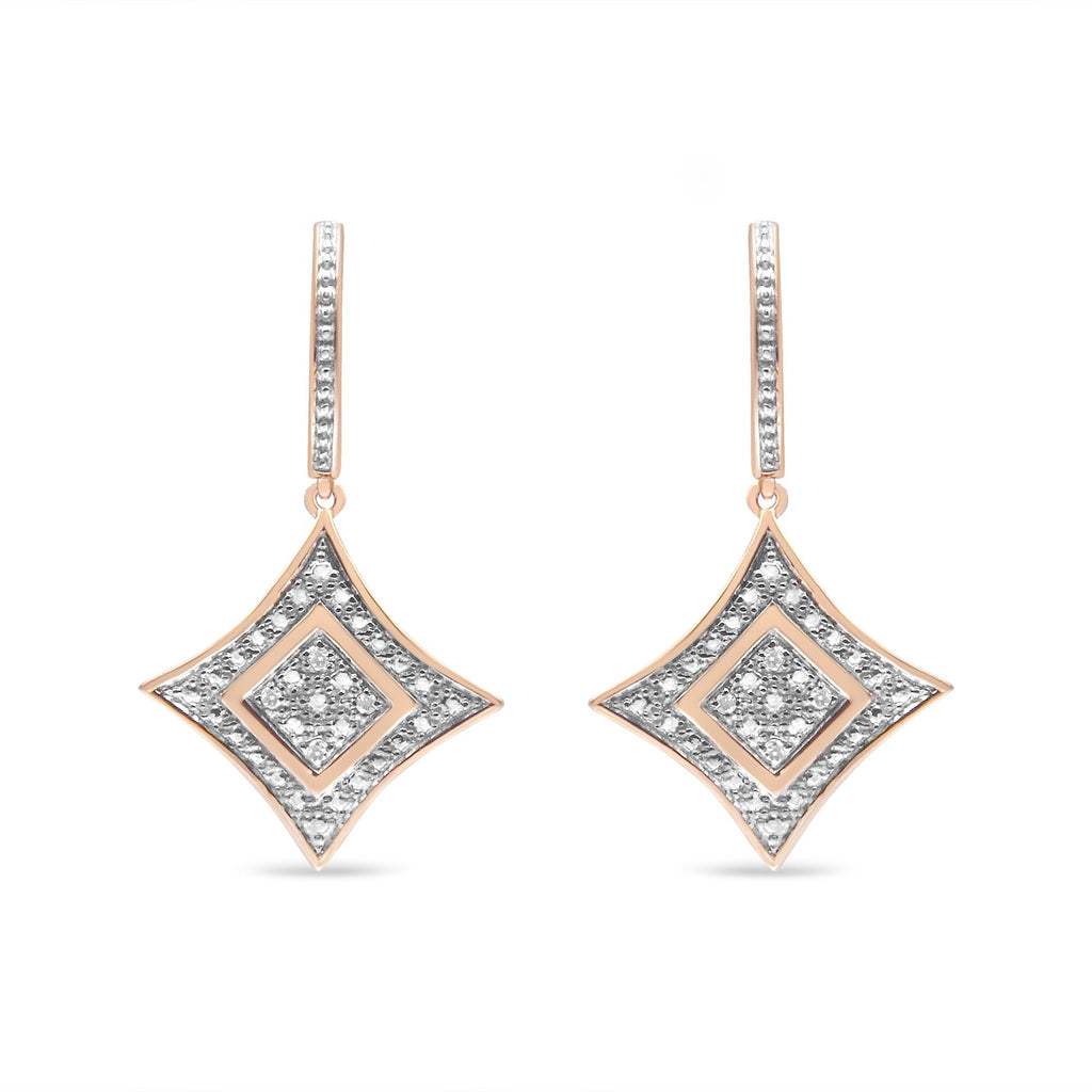 14K Rose Gold Plated .925 Sterling Silver Round-Cut Diamond Accent Dangle Rhombus Earrings (H-I Color, I2-I3 Clarity)