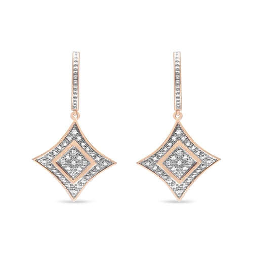 14K Rose Gold Plated .925 Sterling Silver Round-Cut Diamond Accent Dangle Rhombus Earrings (H-I Color, I2-I3 Clarity)
