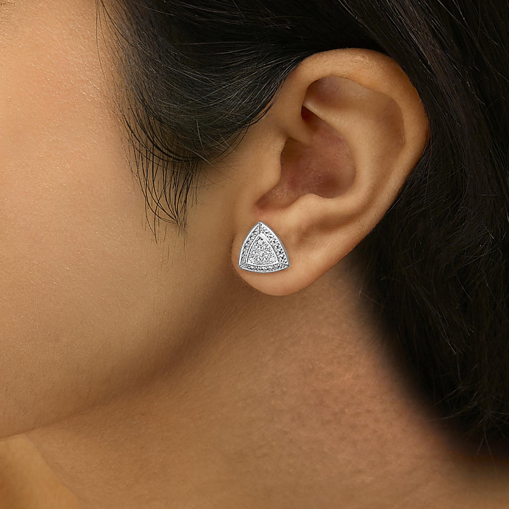 .925 Sterling Silver Diamond-Accented Trillion Shaped 4-Stone Halo-Style Stud Earrings (H-I Color, I2-I3 Clarity)