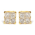 10K Yellow Gold 3/4 Cttw Invisible Set Princess-Cut Diamond Composite Square Stud Earrings (I-J Color, I2-I3 Clarity)