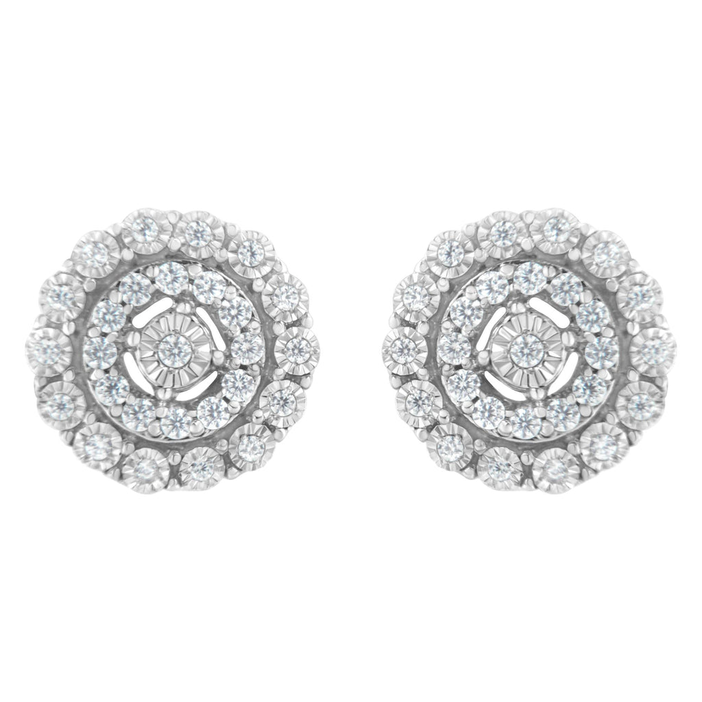 10KT White Gold 1/2 cttw Double Halo Brilliant Round-Cut Diamond Stud Earrings (I-J Clarity, I2-I3 Color)