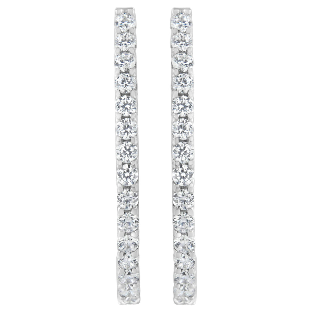 14K White Gold 2.0 Cttw Round Brilliant Cut Diamond Oblong Hinged Leverback Hoop Earrings (I-J Color, I1-I2 Clarity)