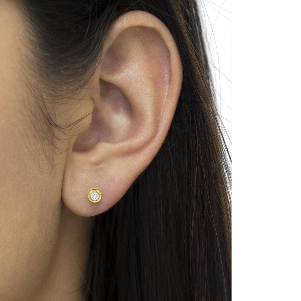 10K Gold 1/4 Cttw Round Brilliant-Cut Near Colorless Diamond Bezel-Set Stud Earrings (H-I Color, I1-I2 Clarity)