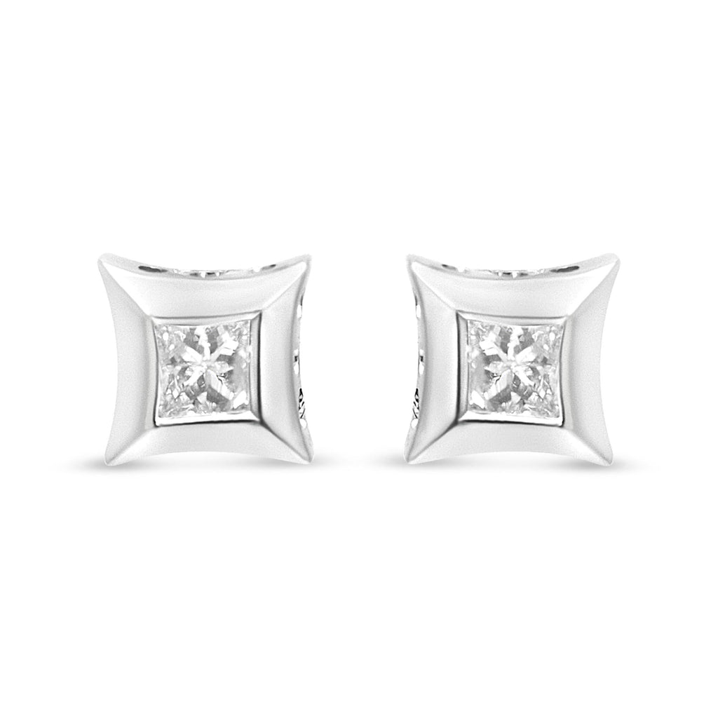 Sterling Silver 1/3 Cttw Princess Cut Diamond Square Stud Earrings