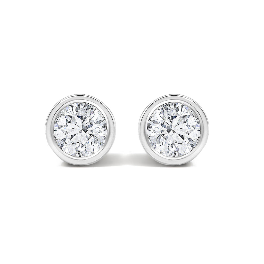 14K White Gold 1/2 Cttw Lab Grown Diamond Bezel Solitaire Stud Earrings