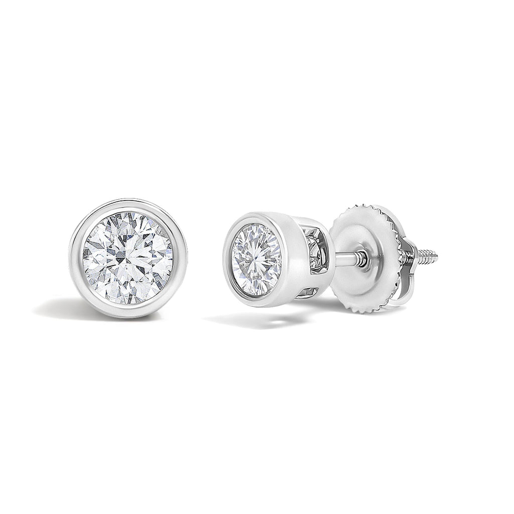 14K White Gold 1/2 Cttw Lab Grown Diamond Bezel Solitaire Stud Earrings