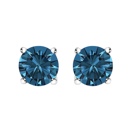 14K Gold Round Brilliant Cut Lab Grown Blue Diamond 4-Prong Classic Solitaire Stud Earrings with Pushbacks