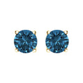 14K Gold Round Brilliant Cut Lab Grown Blue Diamond 4-Prong Classic Solitaire Stud Earrings with Pushbacks