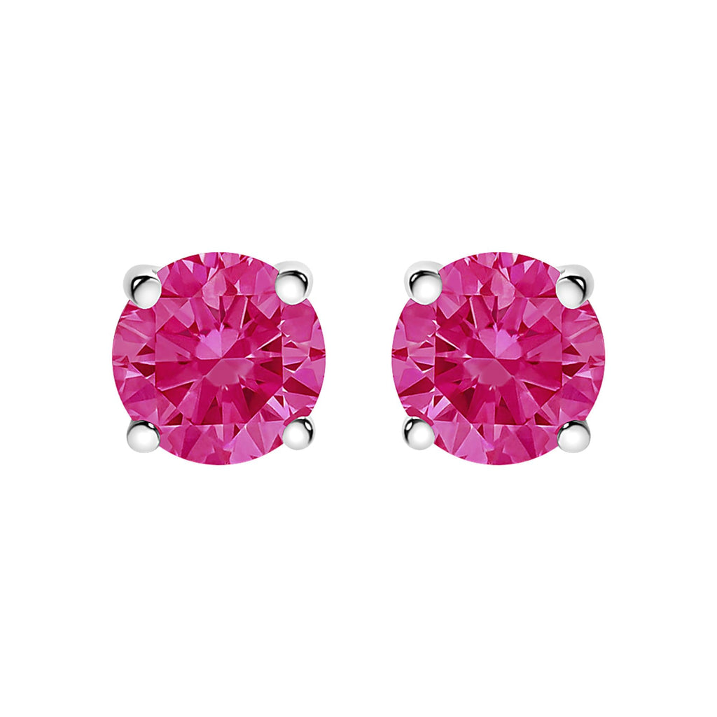 14K White Gold 1.0 Cttw Round Brilliant Cut Lab Grown Pink Diamond 4-Prong Classic Solitaire Earrings (Pink Color, VVS2-VS1 Clarity)