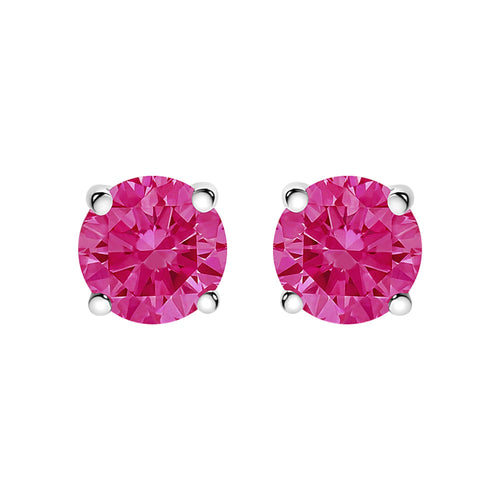 14K White Gold 1.0 Cttw Round Brilliant Cut Lab Grown Pink Diamond 4-Prong Classic Solitaire Earrings (Pink Color, VVS2-VS1 Clarity)