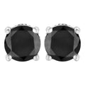.925 Sterling Silver Round Brilliant-Cut Black Diamond Classic 4-Prong Stud Earrings with Screw Backs (Fancy Color-Enhanced, I2-I3 Clarity)