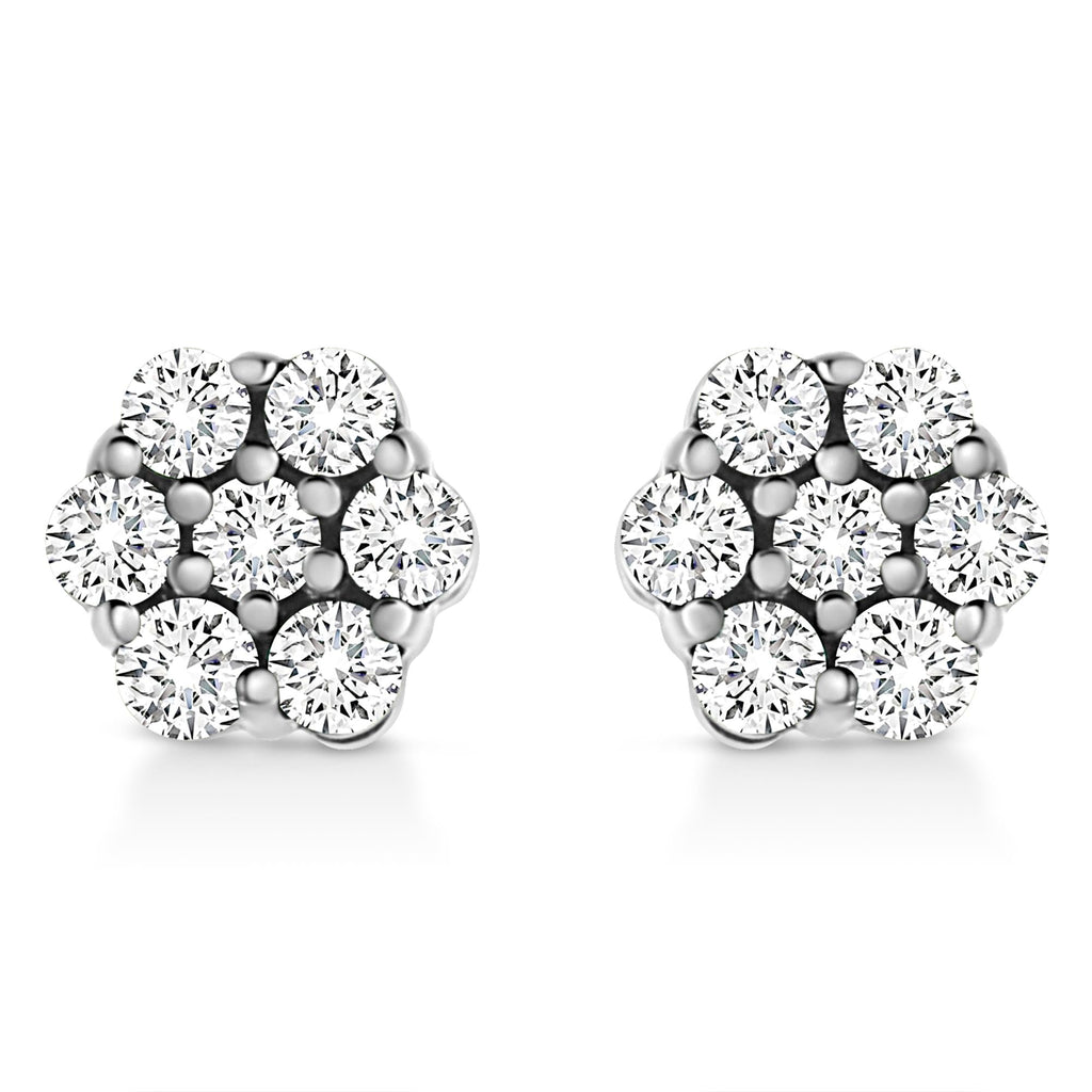 14K White Gold 1/2 Cttw Prong Set Round-Cut Diamond Flower Stud Earring (H-I Color, I1-I2 Clarity)