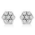 14K White Gold 1/2 Cttw Prong Set Round-Cut Diamond Flower Stud Earring (H-I Color, I1-I2 Clarity)