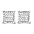 14K White Gold 1 1/2 Cttw Invisible Set Princess-Cut Diamond Contemporary Wavy Quad Stud Earrings (I-J Color, I1-I2 Clarity)