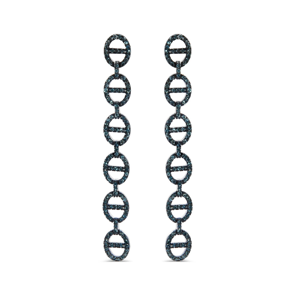 Sterling Silver 1.0 Cttw Blue Diamond Linked Circle Drop Earrings