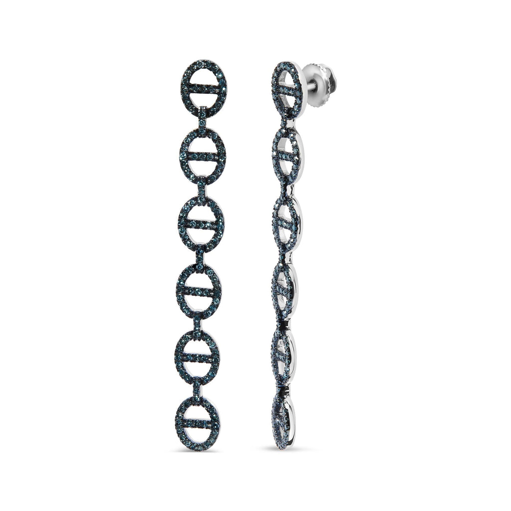 Sterling Silver 1.0 Cttw Blue Diamond Linked Circle Drop Earrings