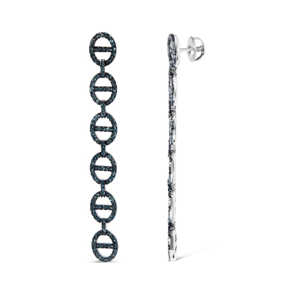 Sterling Silver 1.0 Cttw Blue Diamond Linked Circle Drop Earrings