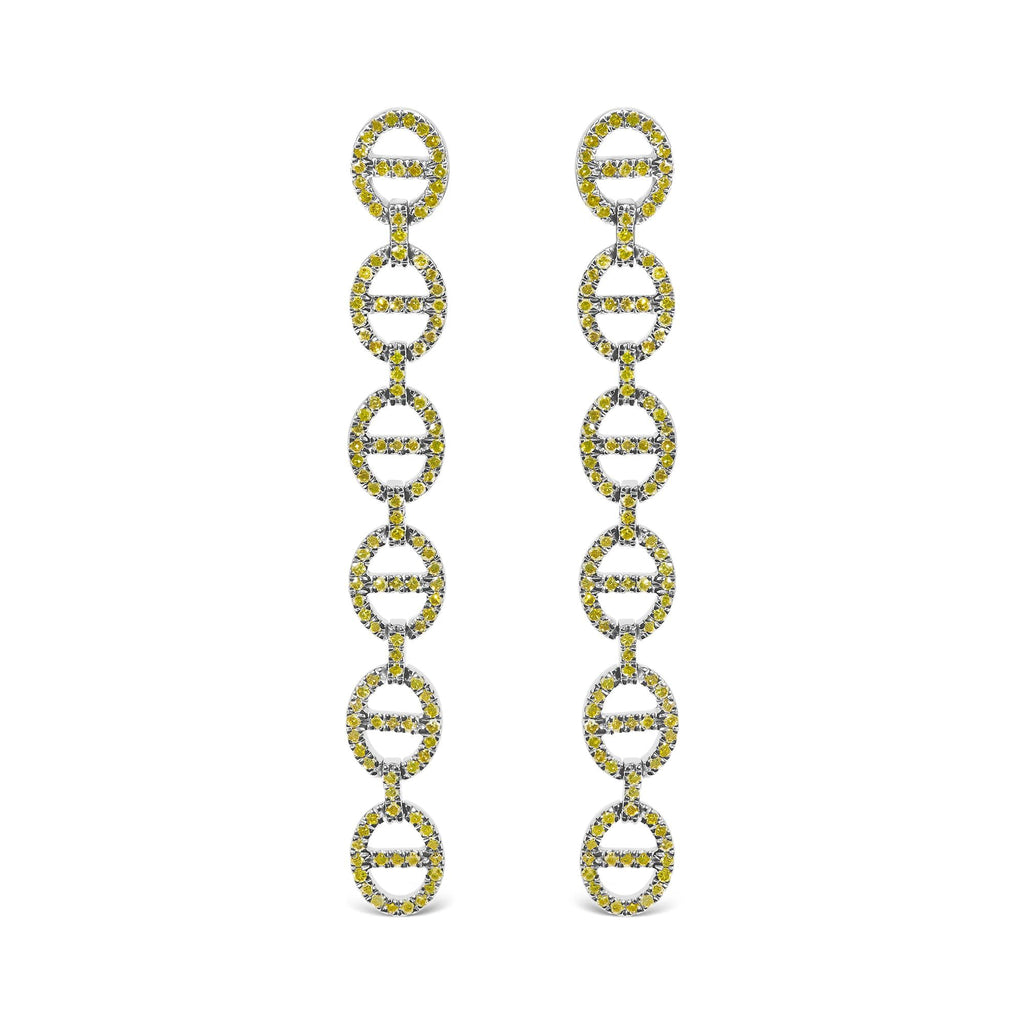 Sterling Silver 1.0 Cttw Yellow Diamond Linked Circle Drop Earrings