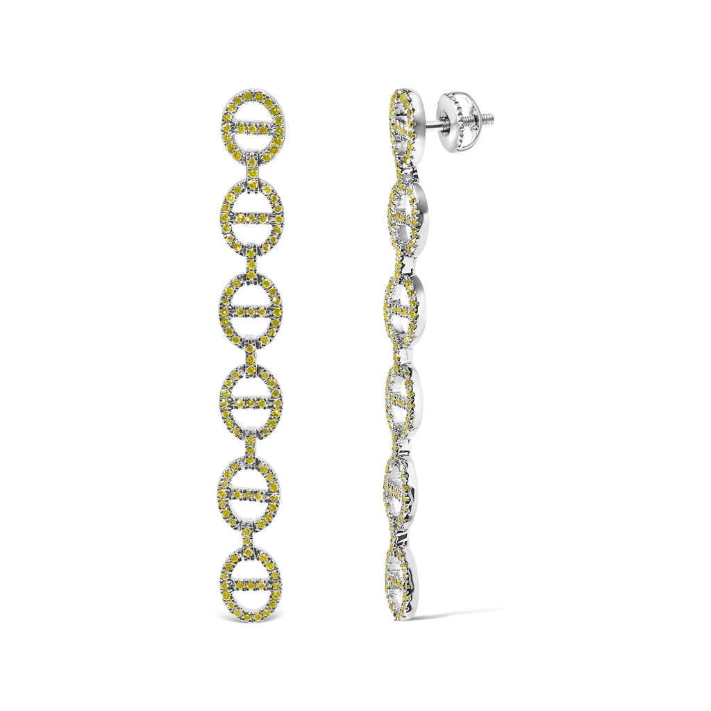 Sterling Silver 1.0 Cttw Yellow Diamond Linked Circle Drop Earrings