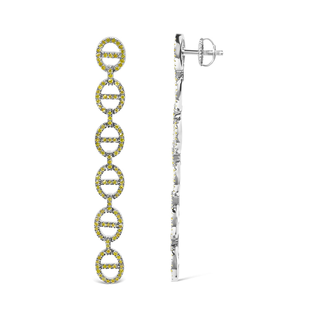 Sterling Silver 1.0 Cttw Yellow Diamond Linked Circle Drop Earrings