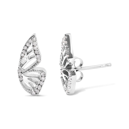 .925 Sterling Silver 1/6ct TDW Diamond Butterfly Earrings