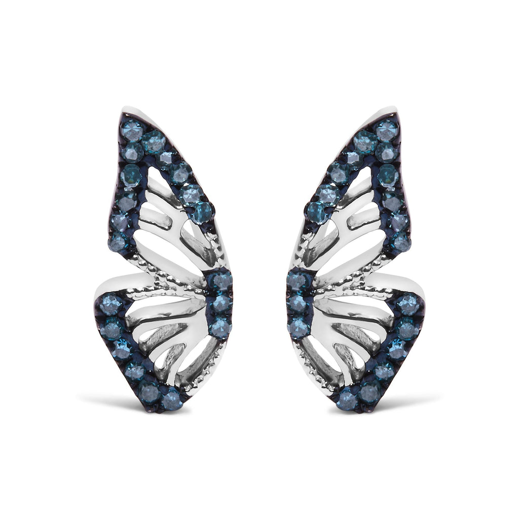 Sterling Silver 1/6 Cttw Blue Treated Diamond Butterfly Stud Earrings
