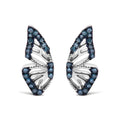 Sterling Silver 1/6 Cttw Blue Treated Diamond Butterfly Stud Earrings