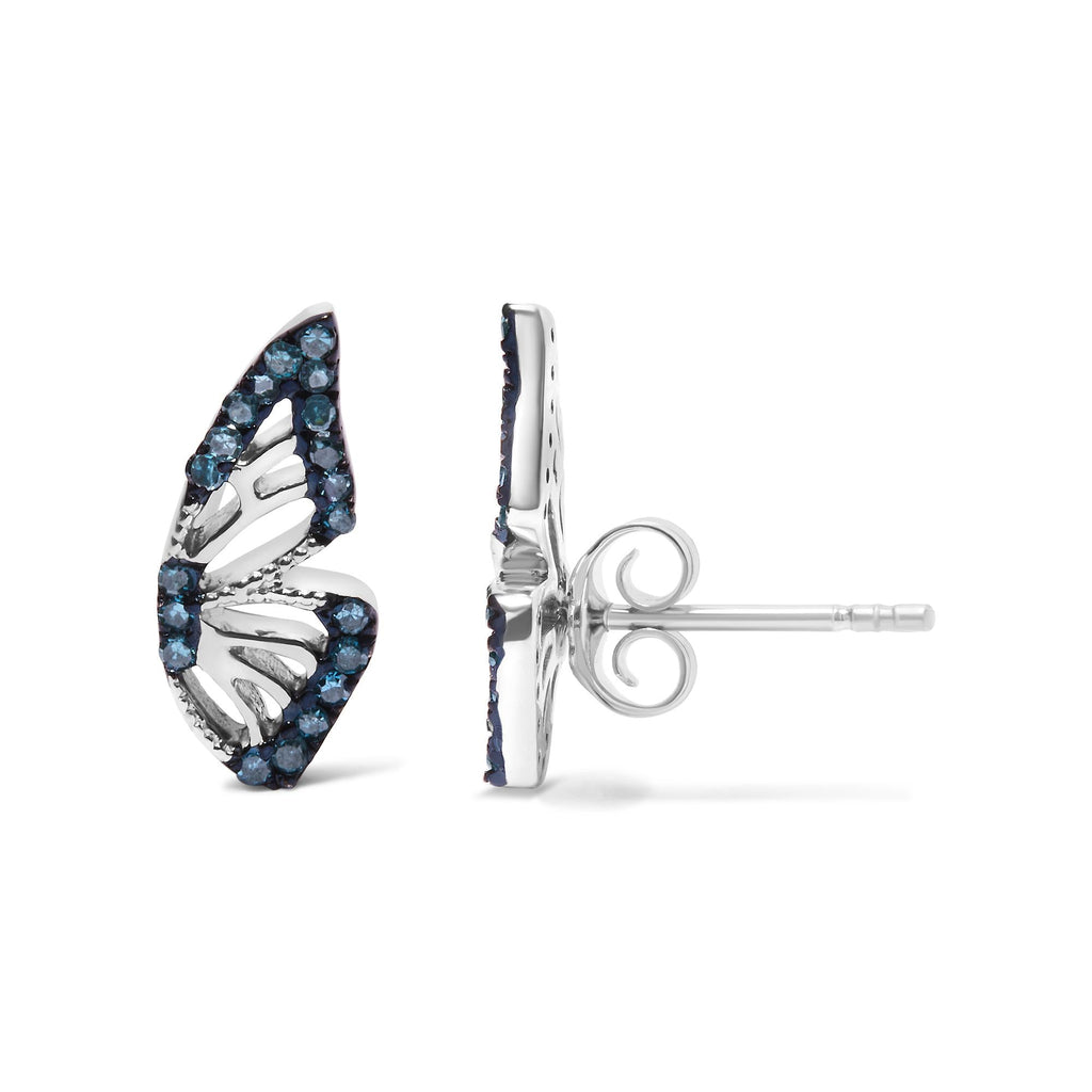 Sterling Silver 1/6 Cttw Blue Treated Diamond Butterfly Stud Earrings