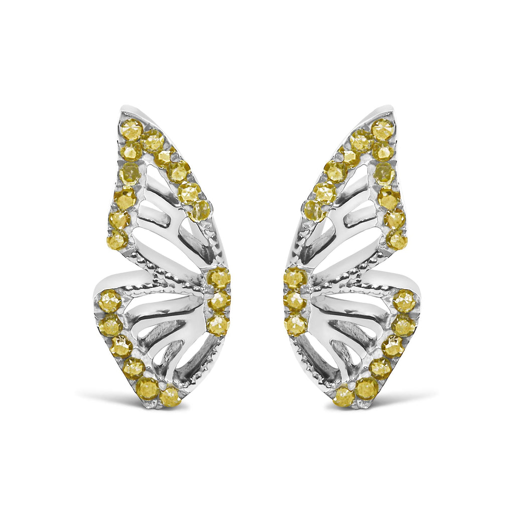 925 Sterling Silver 1/6ct TDW  Yellow Treated Diamond Butterfly Earrings