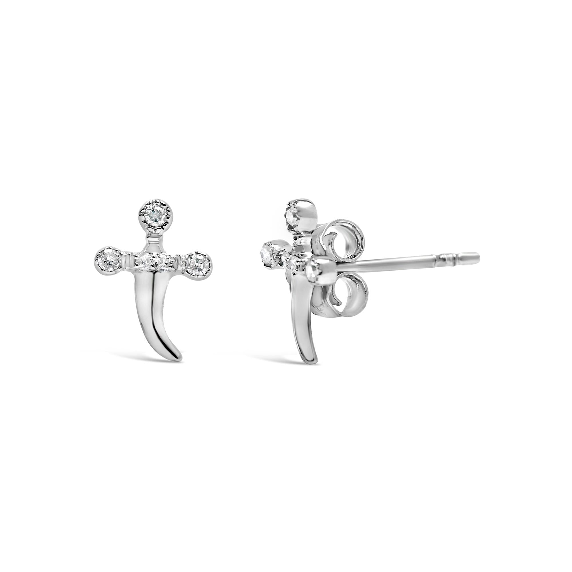 .925 Sterling Silver Diamond Accent Knife Earrings (H-I Color, I2-I3 Clarity)