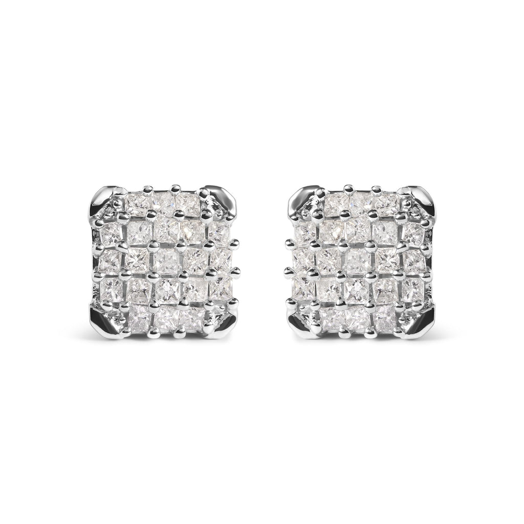 10K White Gold 3/4 Cttw Princess Diamond Composite Open Frame Stud Earrings (I-J Color, I1-I2 Clarity)