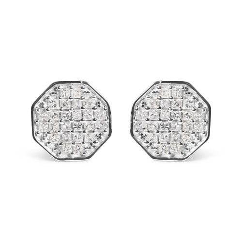 10K White Gold 7/8 Cttw Princess Diamond Composite Octagon Shaped Stud Earrings (I-J Color, I1-I2 Clarity)