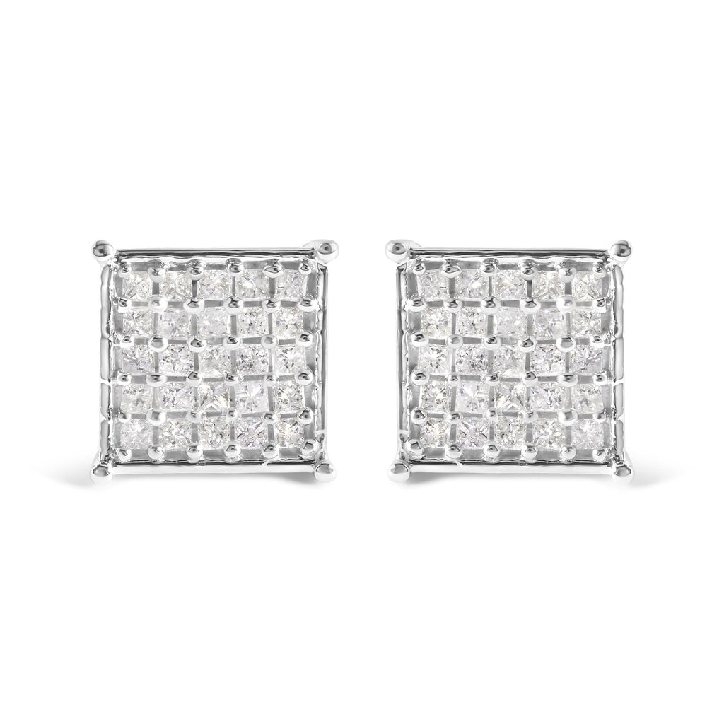 10K White Gold 3/4 Cttw Princess Diamond Composite Stud Earrings (I-J Color, I1-I2 Clarity)
