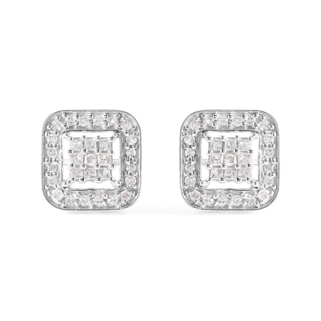 10K White Gold 5/8 Cttw Diamond Square Shaped Composite Stud Earrings (I-J Color, I1-I2 Clarity)
