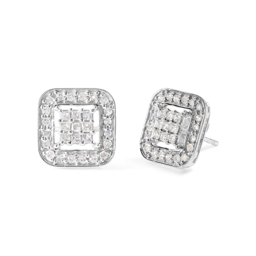 10K White Gold 5/8 Cttw Diamond Square Shaped Composite Stud Earrings (I-J Color, I1-I2 Clarity)