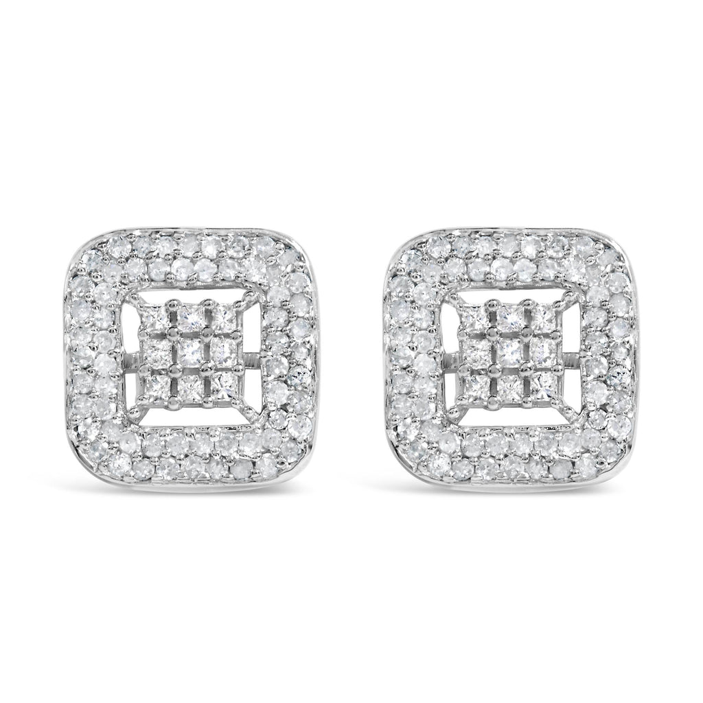 10K White Gold 1.00 Cttw Diamond Composite and Halo Stud Earrings (I-J Color, I1-I2 Clarity)
