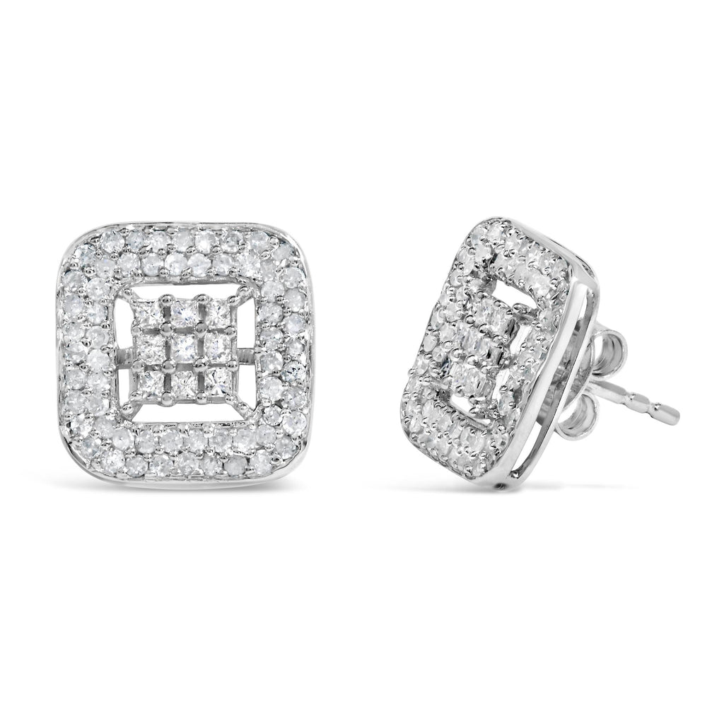 10K White Gold 1.00 Cttw Diamond Composite and Halo Stud Earrings (I-J Color, I1-I2 Clarity)