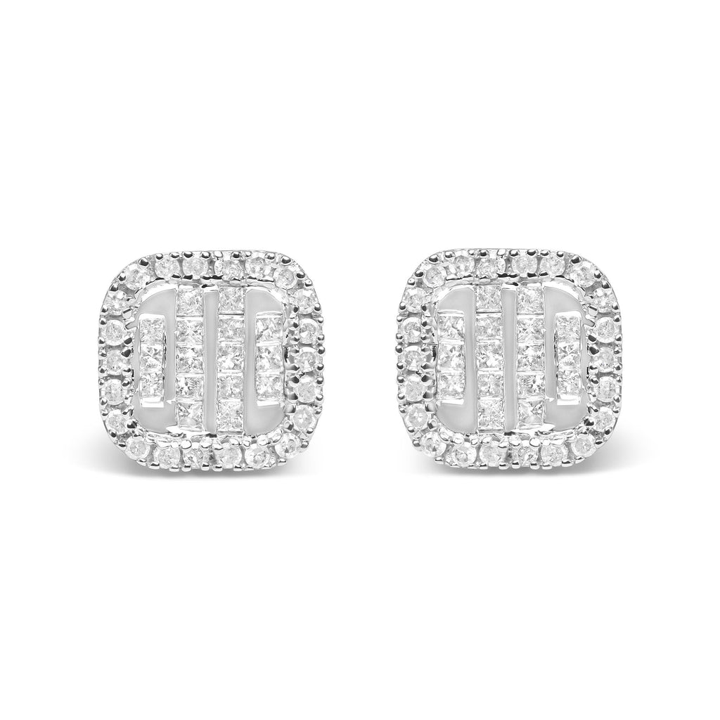 10K White Gold Invisible Set 1/2 Cttw Diamond Composite and Halo Stud Earrings (H-I Color, I1-I2 Clarity)