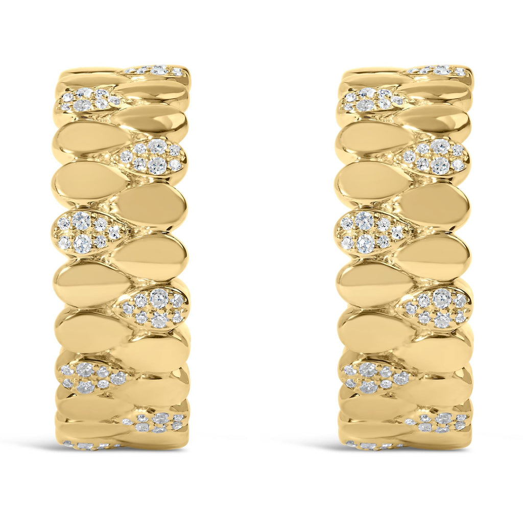 14K Yellow Gold Plated .925 Sterling Silver 3/8 Cttw Diamond Pave Pear Link J Hoop Earrings (H-I Color, I1-I2 Clarity)