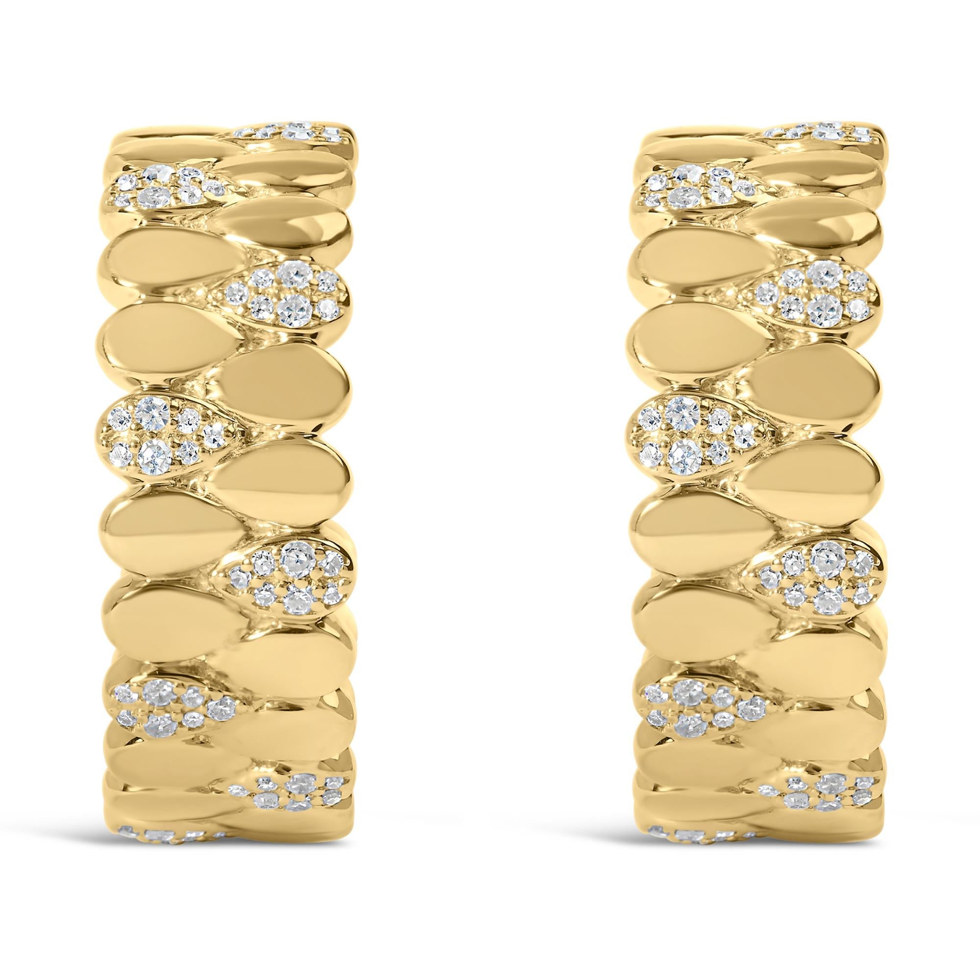 14K Yellow Gold Plated .925 Sterling Silver 3/8 Cttw Diamond Pave Pear Link J Hoop Earrings (H-I Color, I1-I2 Clarity)